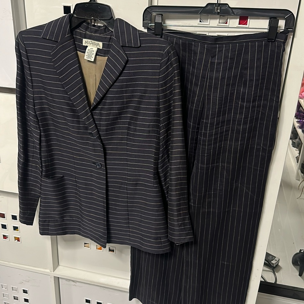 Ann Taylor Navy Striped Linen Suit